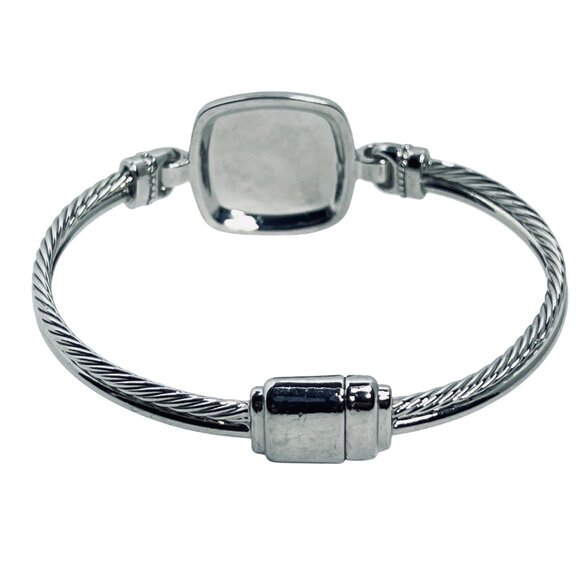 Silver Tone White Enamel & Rhinestone Initial B Bracelet W/ Magnetic Clasp - Picture 4 of 6